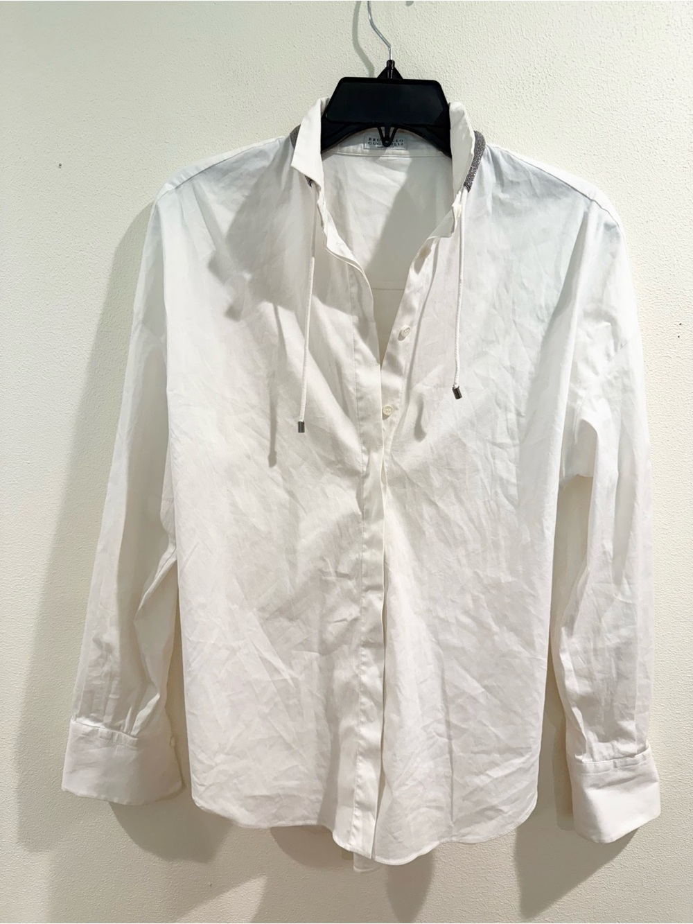 Brunello Cucinelli White Long-Sleeve Button-Down Shirt